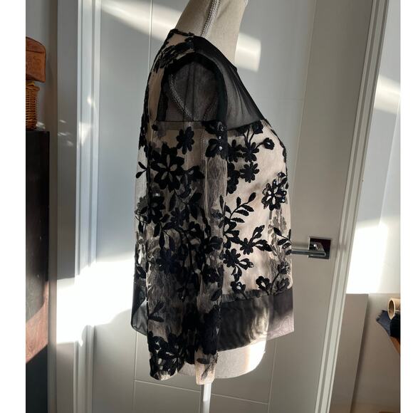 Vintage Kathy Cole Black Sheer Lace Floral Sequin Blouse Top Dark Romance 12 USA - Picture 4 of 13